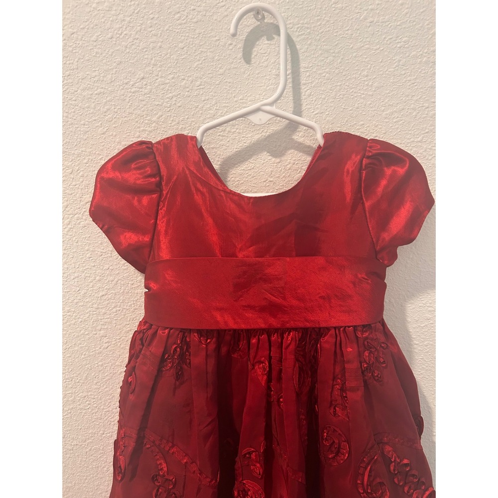 Cinderella Red Satin Floral Embroidered Holiday Party‎ Dress Toddler Girls 2T - Picture 3 of 5